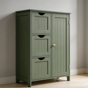 Forest Green Floor Storage Cabinet 3 Drawers Adjustable Shelf