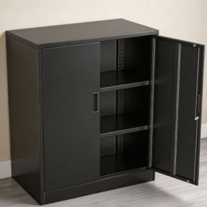 36" Black Metal Storage Cabinet 2 Locking Doors Adjustable Shelves